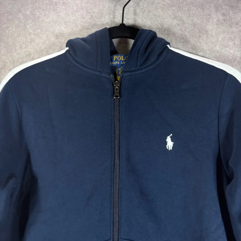 Polo Ralph Lauren Hoodie Sweater Boys M 10-12 Navy Logo Fleece Zip Preppy Active